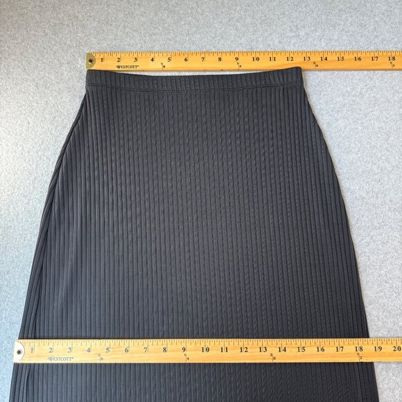 VanTisse Womens Black Ribbed Midi Skirt Pencil Office Stretch Vintage Size Small - Picture 8 of 12